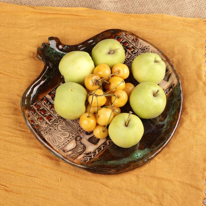 Novica Handmade Palatial Signs Glazed Ceramic Tray