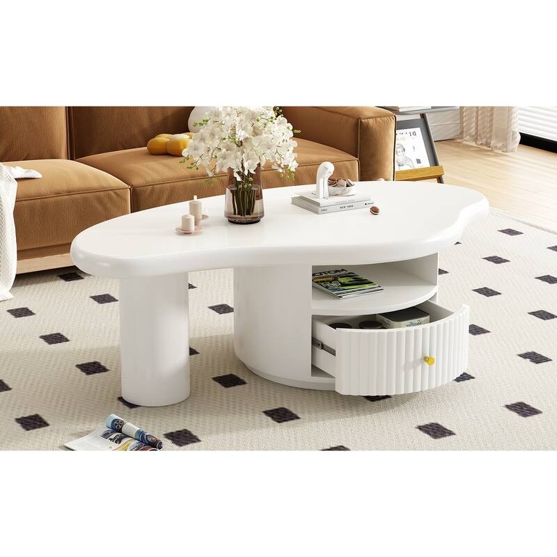 Cloud Coffee Table, Irregular Shape Coffee Table Center Table Cocktail Table with 1 Dreawer and Shelf for Living Room