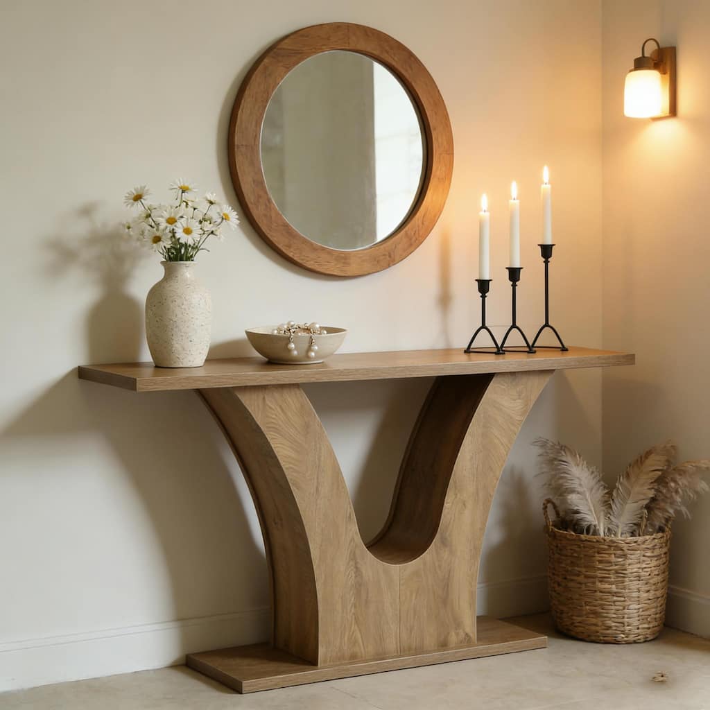 63-Inch Entryway Console Table with Curved U-shaped Base
