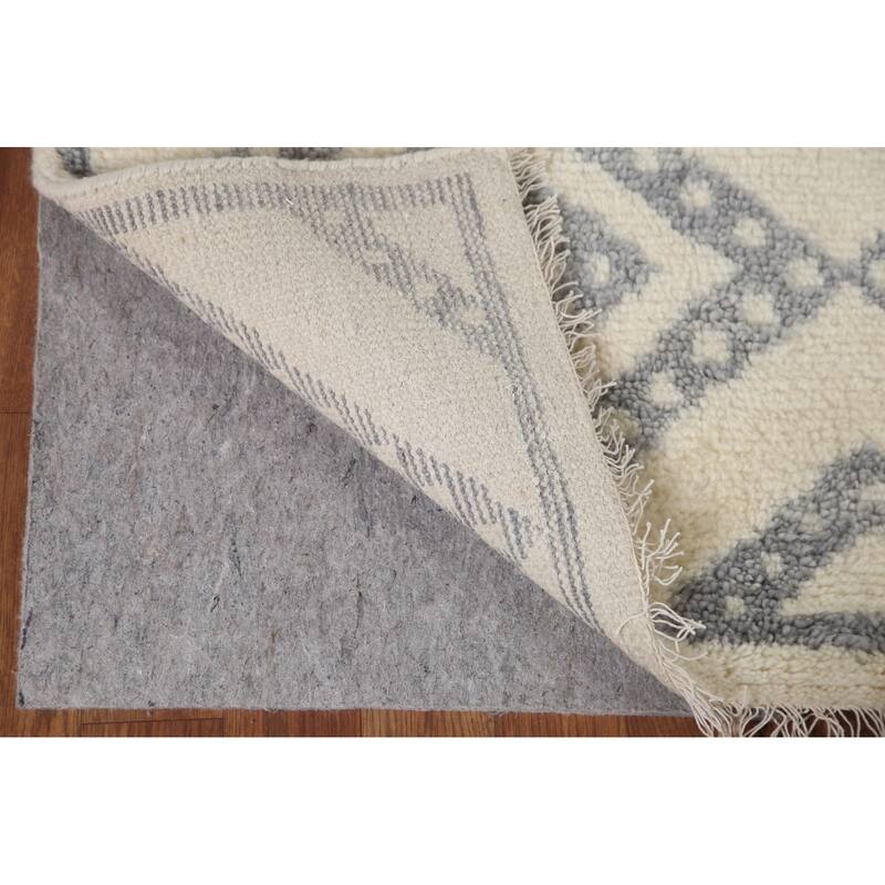 Hand Knotted Oriental 100% Wool Carpet Modern Geometric Beige & Ivories Moroccan Area Rug - 7' 8'' X 5' 3''