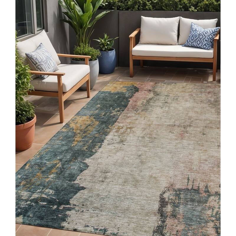 HomeRoots Abstract Transitional Rectangle Outdoor Rug - 5' X 8'