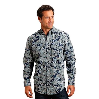 Stetson Western Shirt Mens Long Sleeve Marine Blue 11-001-0526-1058 BU