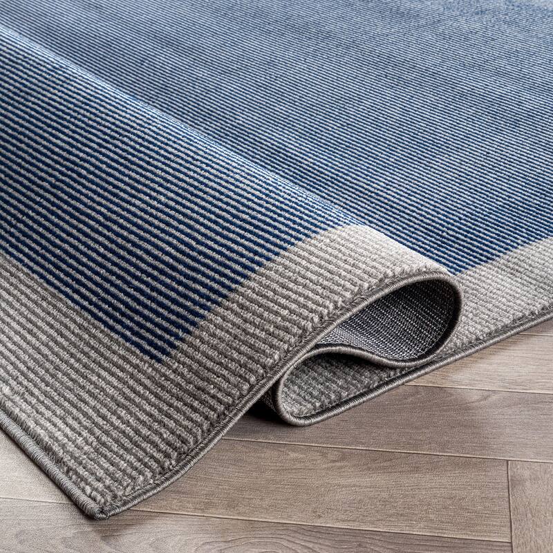 Modern Geometric Stripe Bordered Area Rug for Living Room, Bedroom, or Entryway - Low Pile Indoor Rug