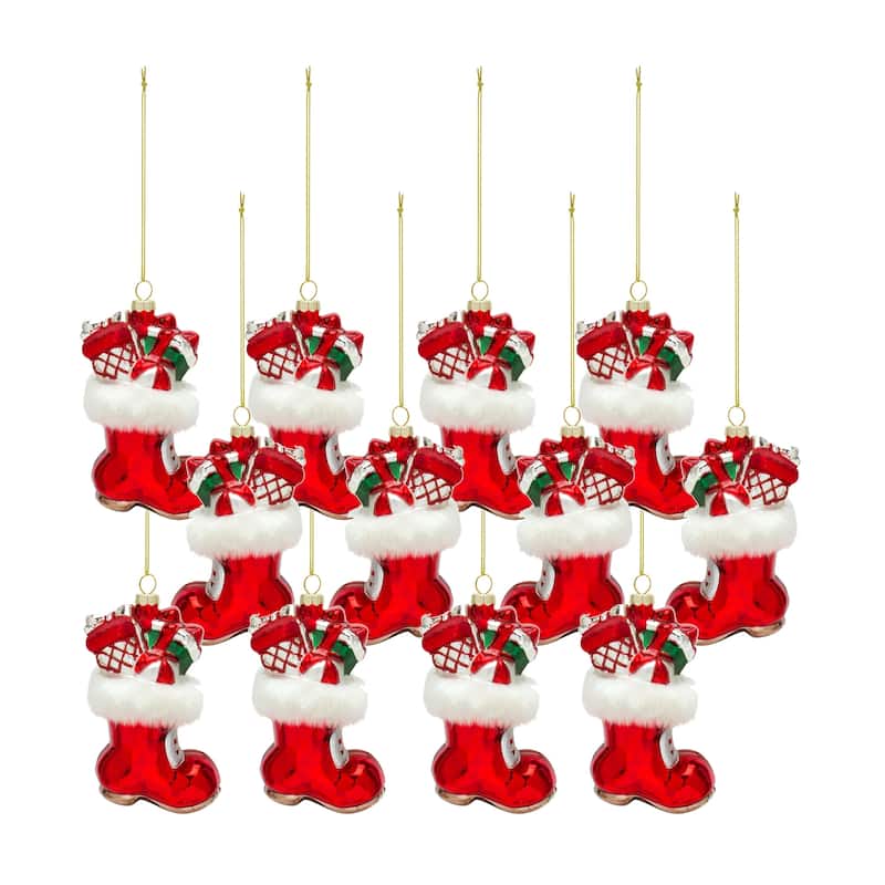 Boot and Package Ornament (Set of 12) - White