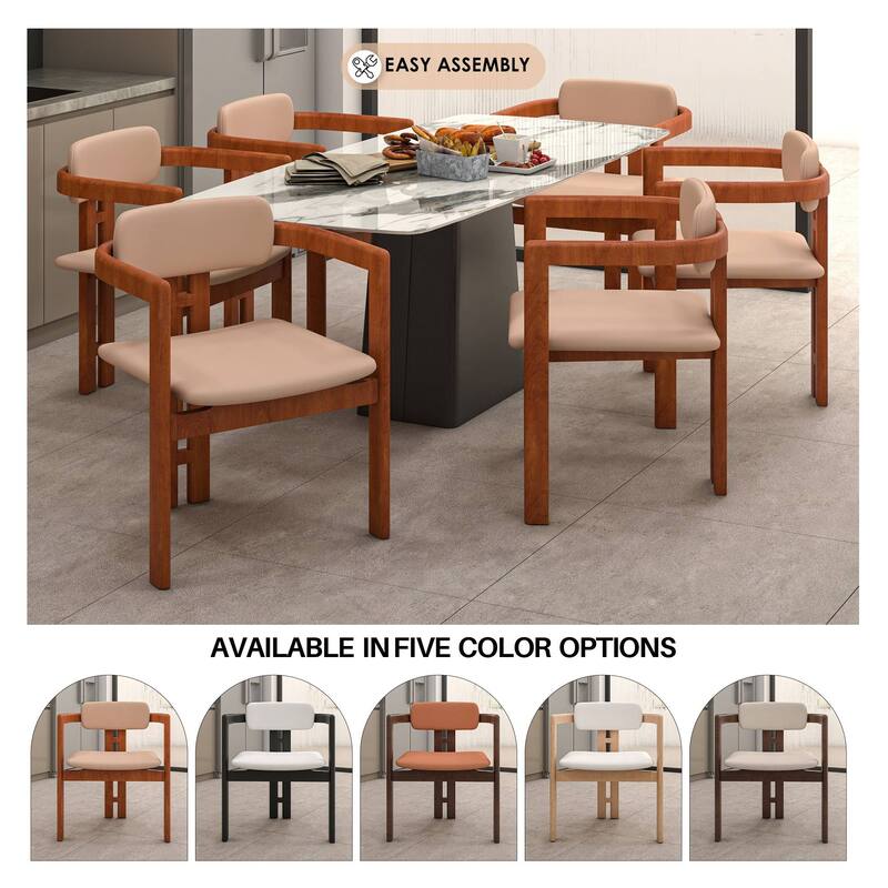 Dining Chairs Upholstered Leather Seats in Rubberwood Set of 2 Arm Chairs Open Back Design