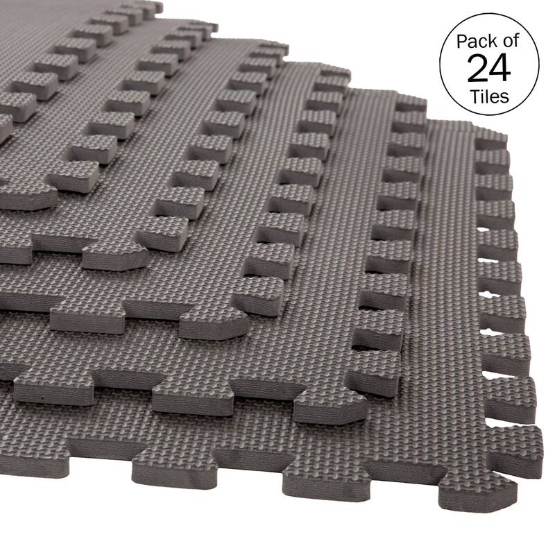 EVA Foam Mat Tiles - Interlocking Padding for Garage - Workout Mat or Baby Playmat by Stalwart - 24-Pack - Grey