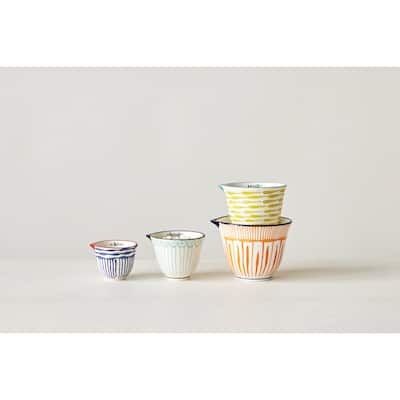 Hand Stamped Striped Stoneware Measuring Cups (Set of 4 Sizes/Designs)
