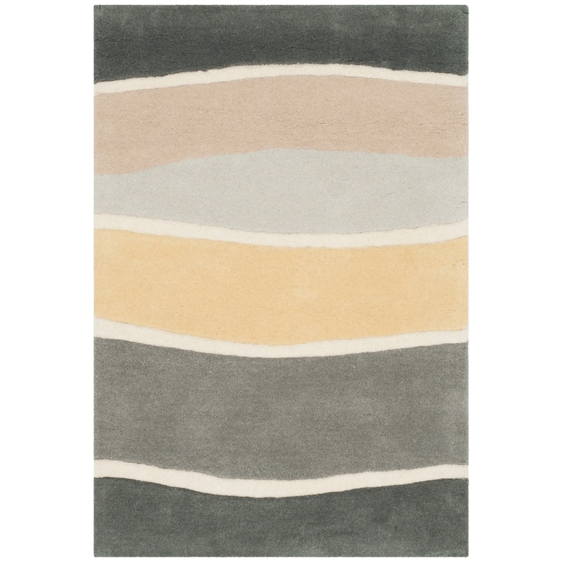 SAFAVIEH Handmade Soho Sharday Wavy Stripe N.Z. Wool/ Viscose - 2' x 3' - Grey/Gold - Runner/Rectangle