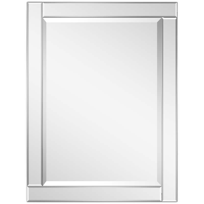 Beveled Rectangle 1"-Beveled Center Wall Mirror with Solid Wood Frame - Clear