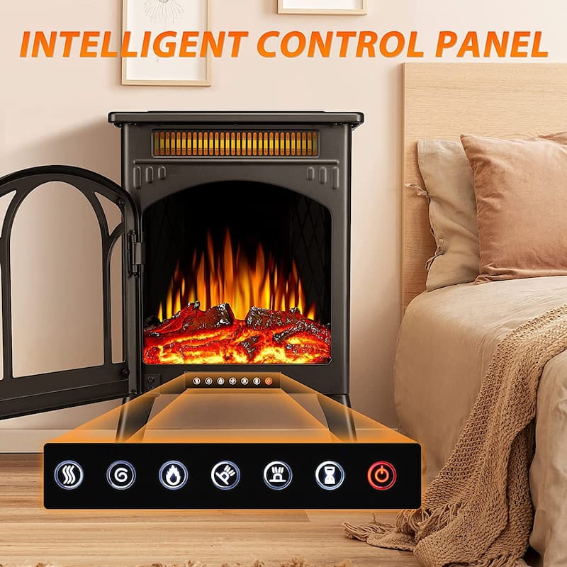 16 Inch Electric Fireplace, Freestanding Fireplace Stove with 3D Flame Effect,Remote, Black