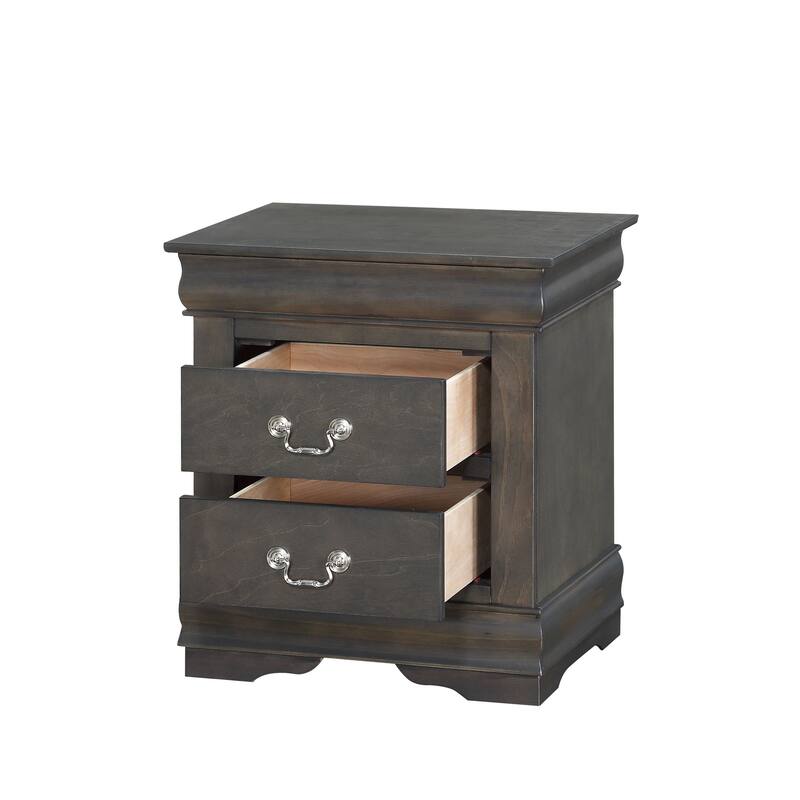 Sleek Dark Gray Nightstand with Two Spacious Drawers and Brushed Nickel Handles