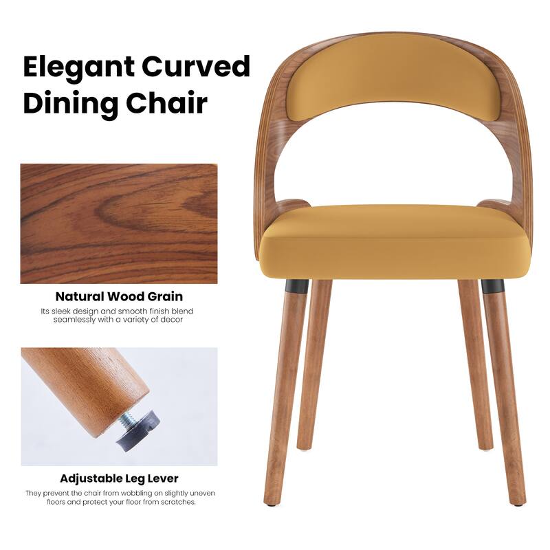 Wood Dining Chairs, Set of 2 Modern Upholstered Dining Chairs with Curved Backrest for Kitchen, Dining Room, Living Room