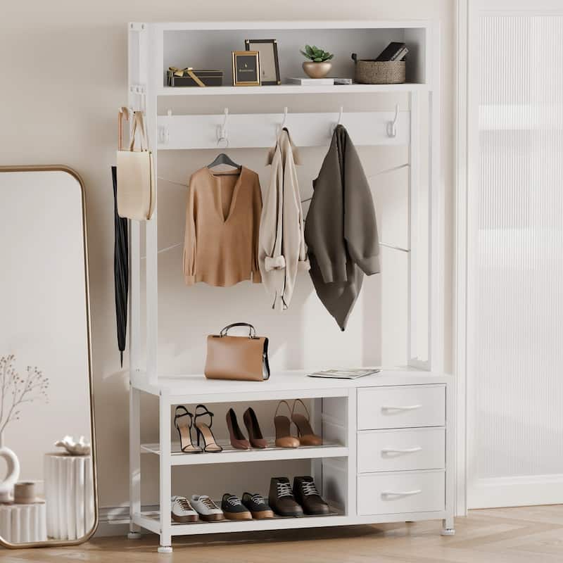 5-in-1Hall Tree Entryway Shoe Rack with 7 Hooks& 3 Drawers
