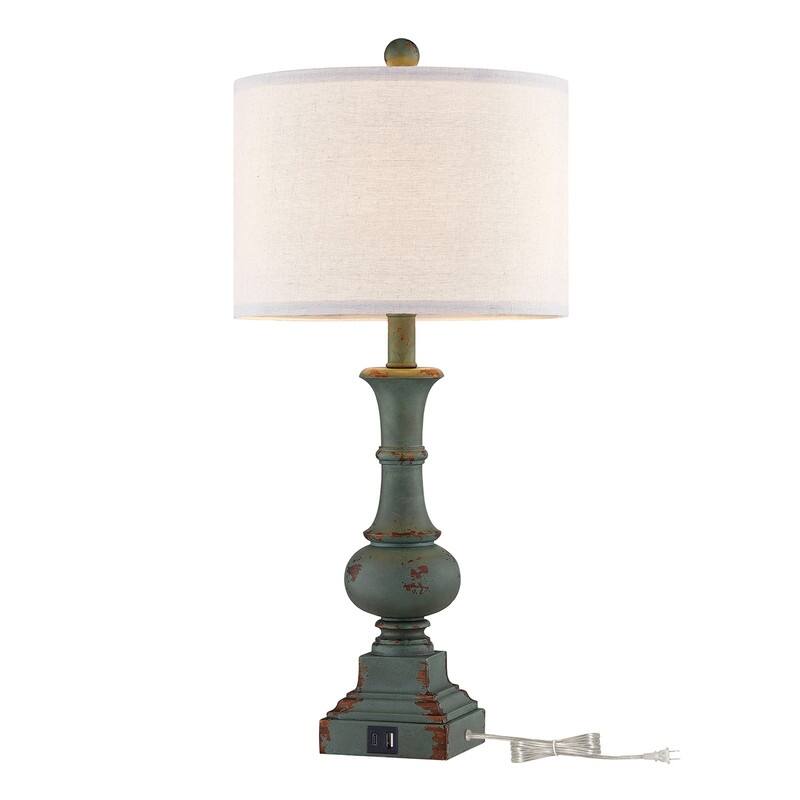 KAWOTI 25.5" Framhouse Table Lamp Set with USB Ports, Bulbs(Set of 2) - W12" x H25.5"