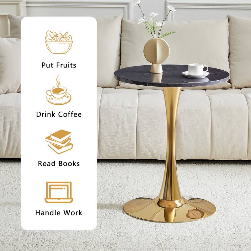 Round Dining Table, 23.6" Circle Tulip Table with Thickened Tabletop & Metal Pedestal