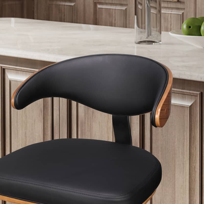 Art Leon Faux Leather Swivel Adjustable Bar Stool with Wood Accents