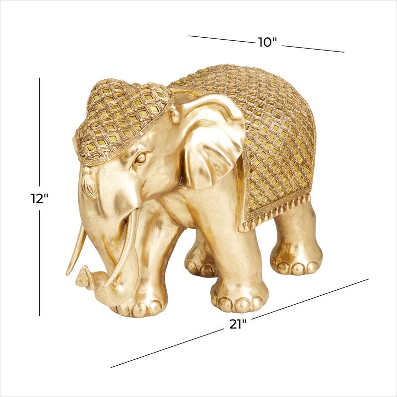Polystone Elephant Sculpture - Gold - Roche River Decor - 10"W x 21"L x 15"H
