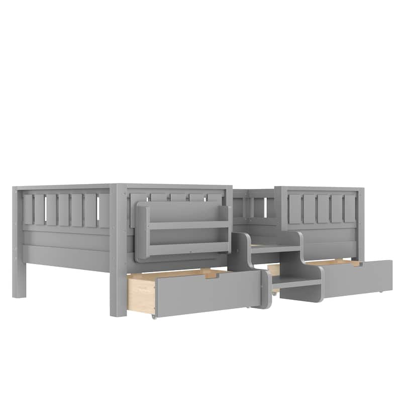 Multiple Colors Toddler Montessori Bed Children's Platform Bed with Low Profile Stairs, Built-in Bookshelf and Storage Drawers