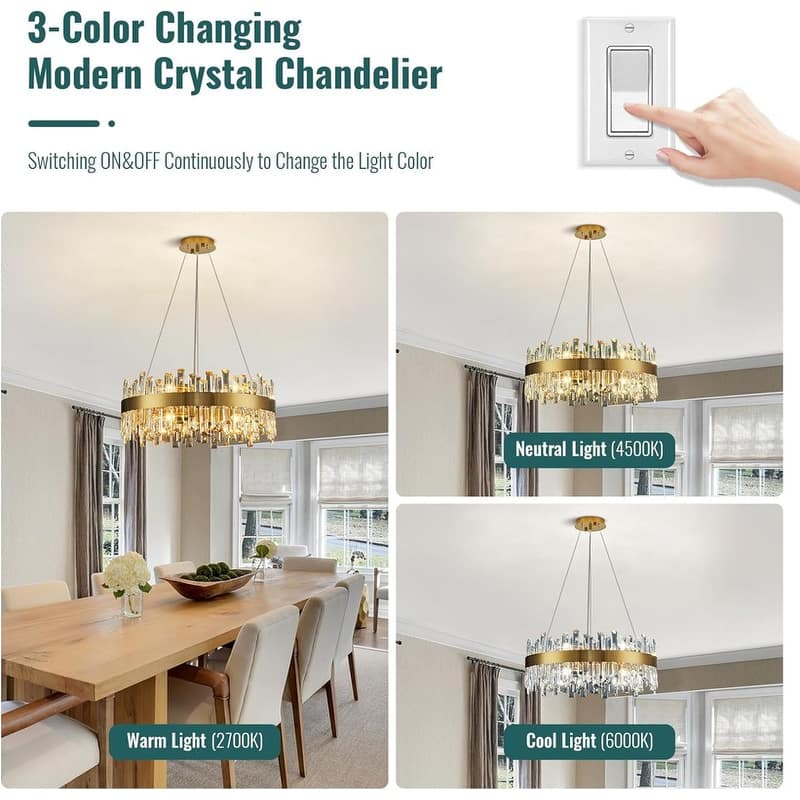 23.6 in. Brass Modern Crystal Chandelier 2-Tier Gold Luxury Crystal Pendant Light for Dining Living Room Bedroom