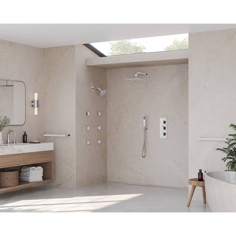 GRANDJOY 12" Wall Mounted Shower System Dual Shower Heads with 6 Body Jets