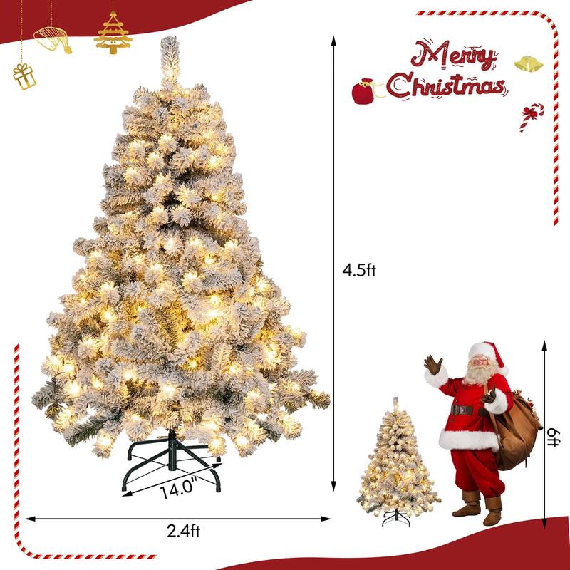 Gymax 4.5FT Pre-Lit Autoflocking Christmas Tree Flocked Tree w/ LED