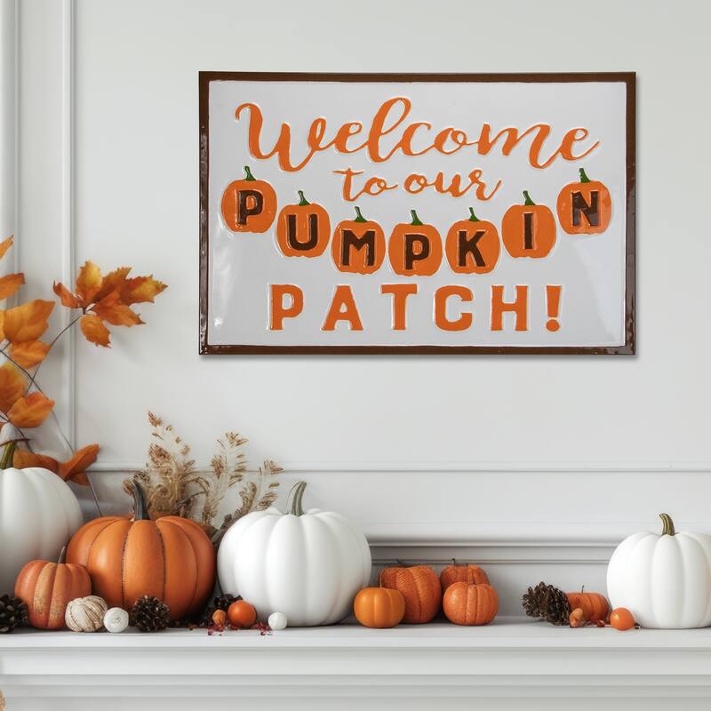 20.25" Orange White "Welcome To Our Pumpkin Patch!" Autumn Wall Decor