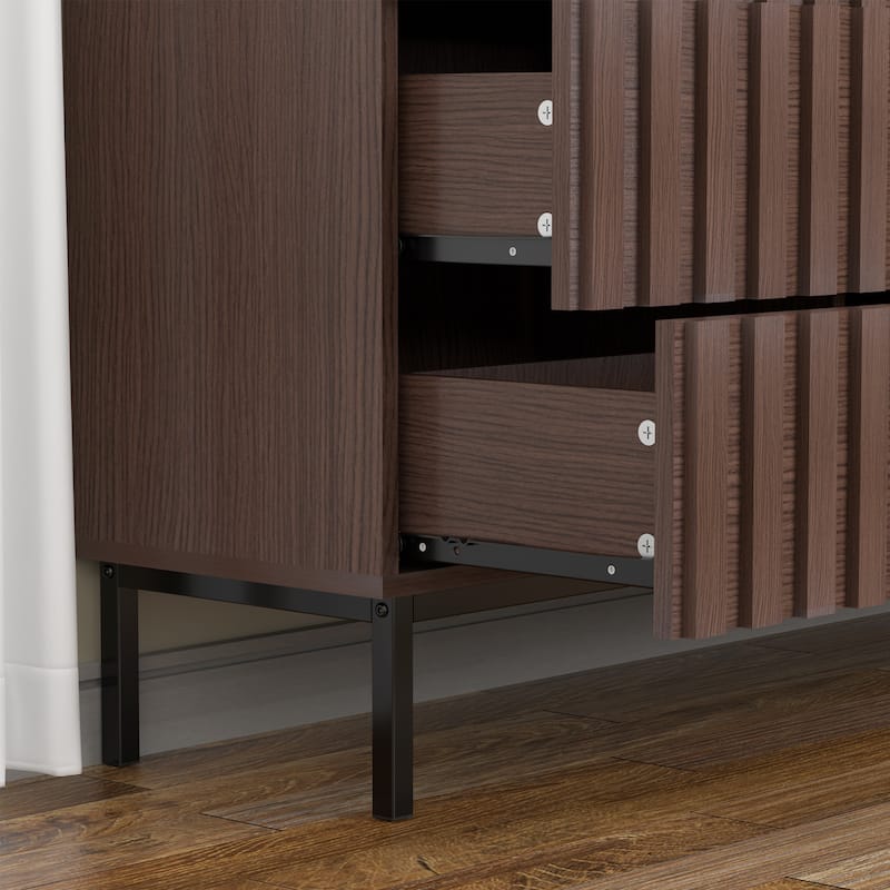 Mid Century Woodgrain Nightstand Pair 2 Drawers Bedside Table