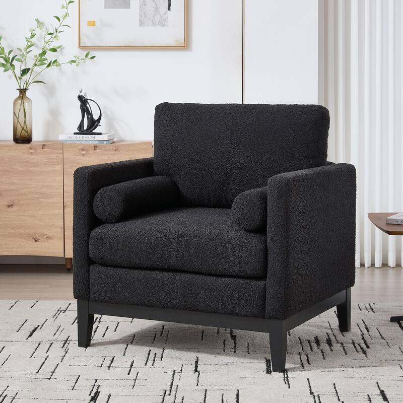 Boucle Armchair with Storage Ottoman - 300lb Capacity, Farmhouse Style