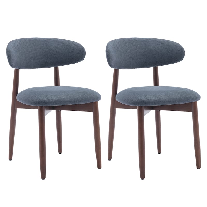 RENEWLINE Mid-Century Modern Upholstered Dining Chair with Wooden Legs - Set of 2 - Blue