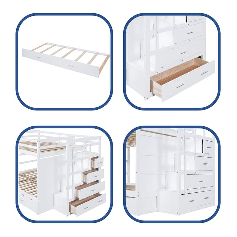 Full Over Full Bunk Bed with Staircase and Twin Size Trundle