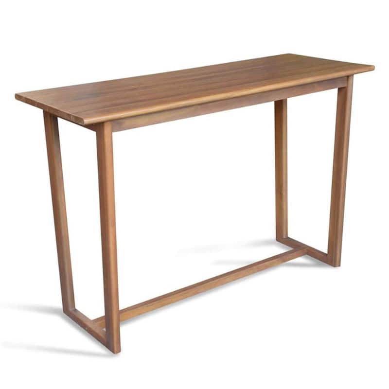 Costway 59 Inch Outdoor Bar Table with Slatted Top Rectangular Pub - Natural - See Details - Natural - See Details