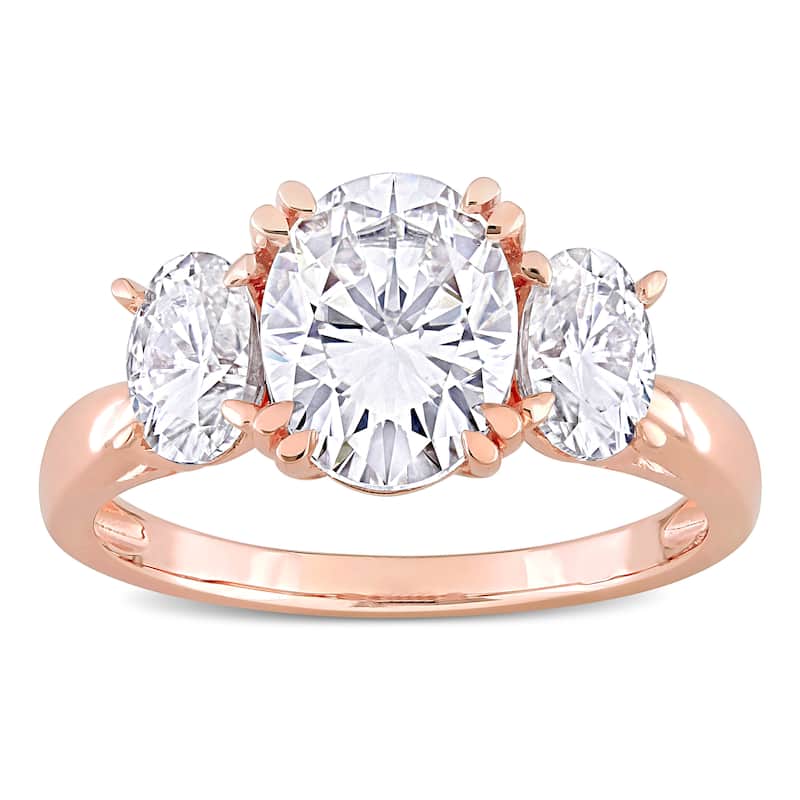 Miadora 3ct DEW Oval-cut Moissanite 3-Stone Engagement Ring in 10k Gold