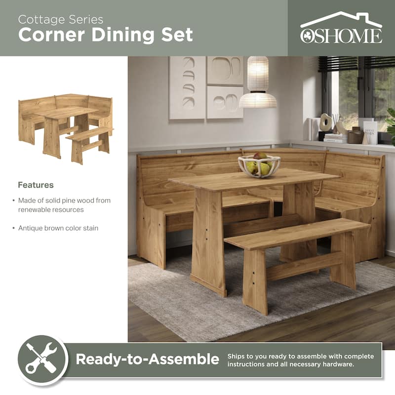 OSHOME Model COR805 Solid Pine Corner Dining Booth in Corona Brown