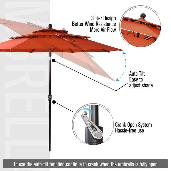 PHI VILLA 10ft 3 Tier Auto-tilt Patio Umbrella Outdoor Double ...