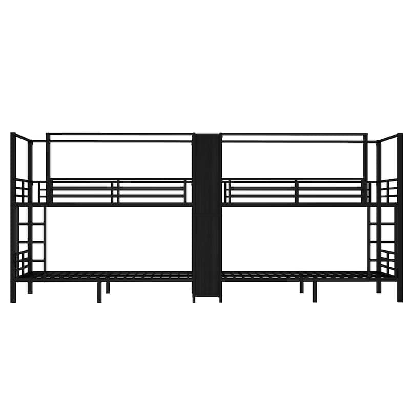 GDFStudio - Aurora Quadruple Metal Bunk Bed with Storage Shelves, Space-Saving Bunk Bed Frame with Noise-Free Durable Design