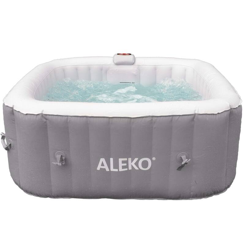 ALEKO Square Inflatable Jetted 4 Person Hot Tub Spa With Cover - Gray