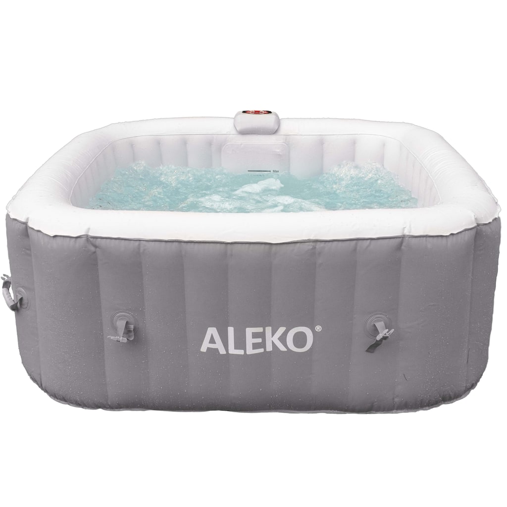 ALEKO Square Inflatable Jetted 4 Person Hot Tub Spa With Cover - Gray