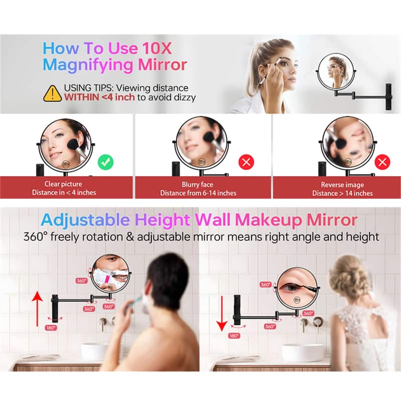 8" 1x/10x Magnifying Double Sided Wall Mounted Makeup Mirror