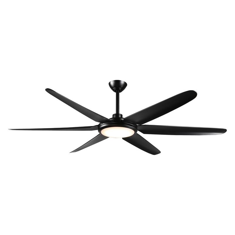 65" Large Modern Black 6-blade LED Ceiling Fan with Light and Remote
