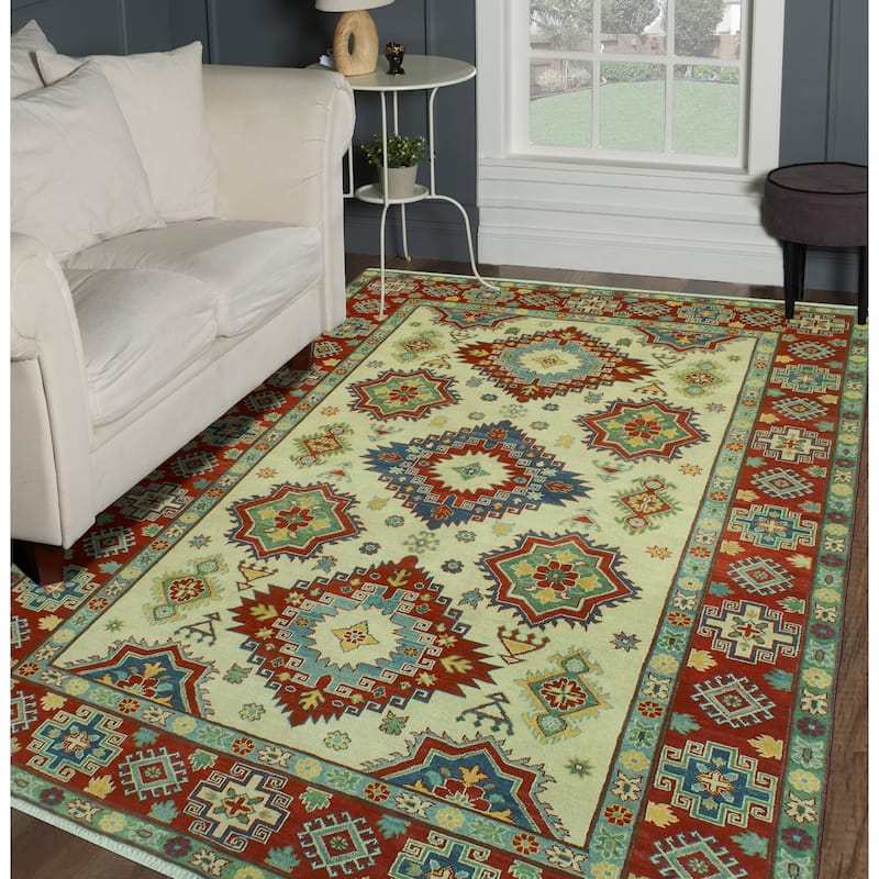 Noori Rug Kazak Clyftun Ivory/Red Rug - 6'6" x 9'6"