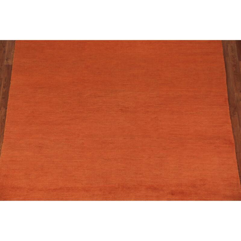 Modern Orange Gabbeh Oriental Area Rug Hand-Knotted Wool Carpet - 6'6" x 9'7"