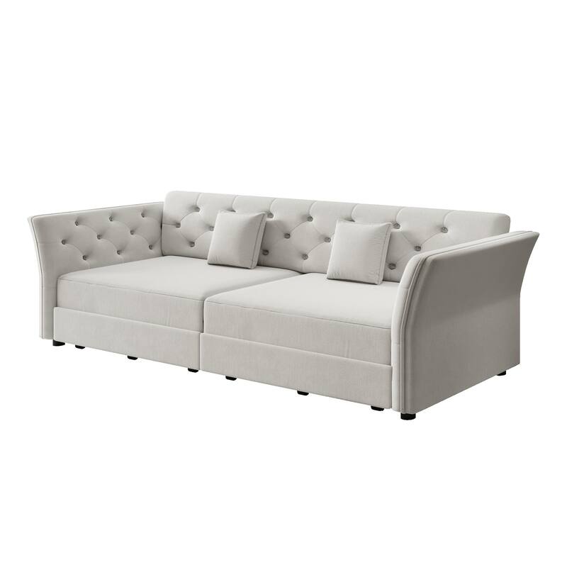 74.4" Queen Pull Out Sofa Bed with Tufted Velvet Fabric - Convertible Sleeper for Living Room, Apartment