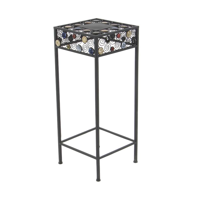 Black Metal 3 Tier Scroll Indoor Outdoor Plantstand with Colorful Jewels (Set of 3)
