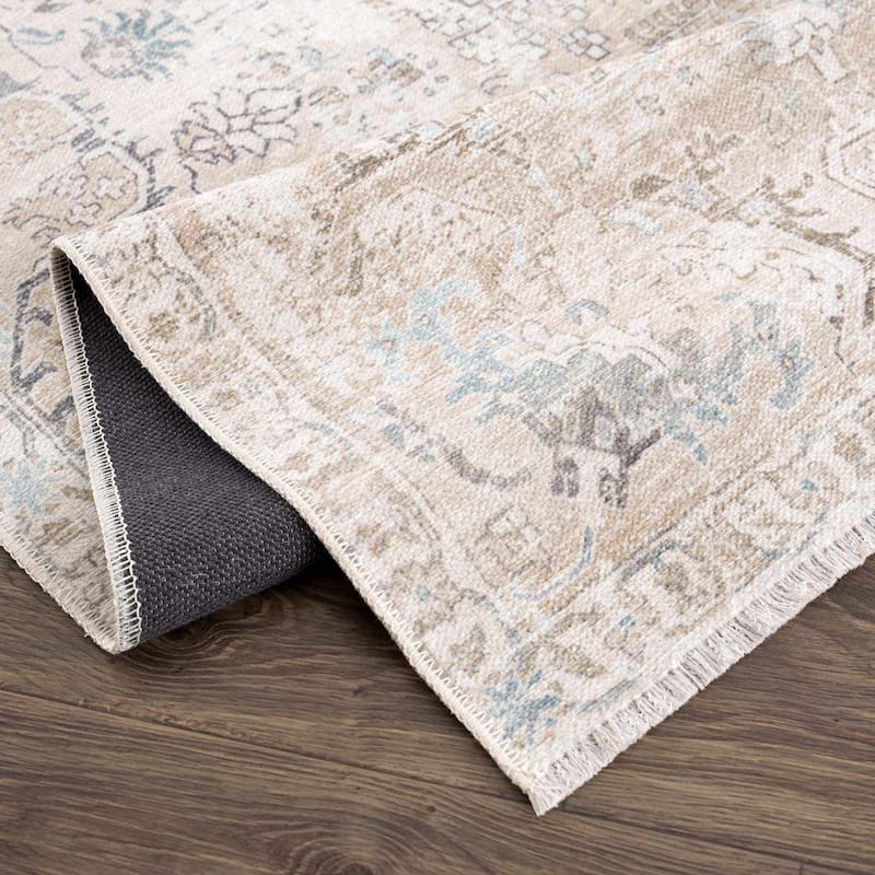 Hauteloom Caylin Living Room, Bedroom Machine Washable Area Rug - Cream, Dark Brown, Peach - 5' x 7'6"