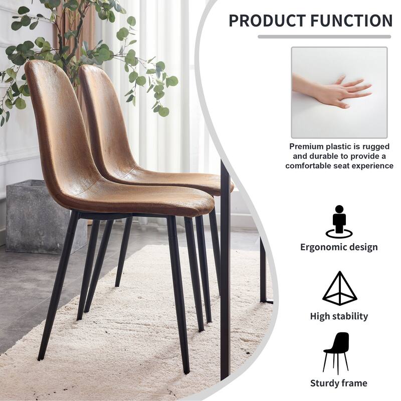 42" Round Minimalist Dining Table Set for 4, Wood Grain Dinner Table with 4 Techno-Fabric Chairs and Metal Legs