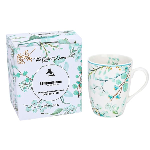 slide 2 of 8, STP Goods Green Blossom Coffee Tea Bone China Mug in A Gift Box