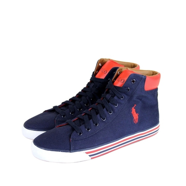 red and navy sneakers