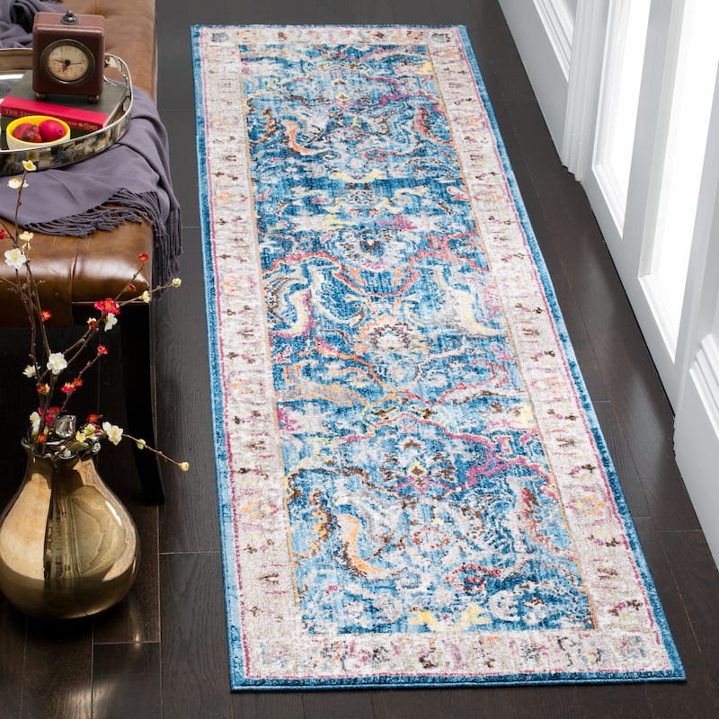 SAFAVIEH Bristol Nisrin Vintage Boho Oriental Polyester Rug - 2'3" x 8' Runner - Blue/Light Grey