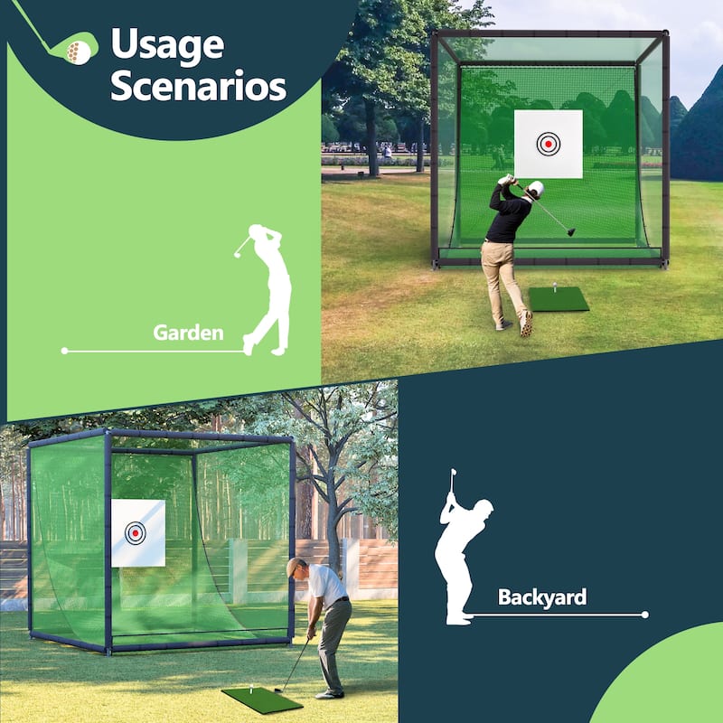 10'x10'x10' Golf Practice Cage - Metal Frame Hitting Net for Backyard or Indoor Simulator Use - 118.11"L x 118.11"W x 118.11"H