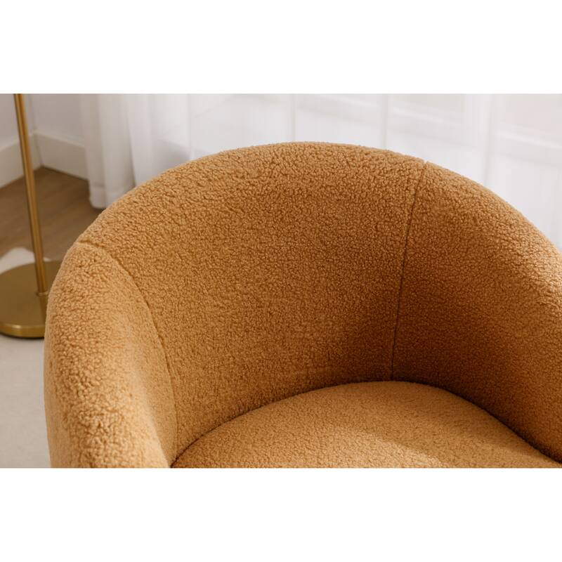 Wool Swivel Barrel Chair with 360° Rotation & Metal Base